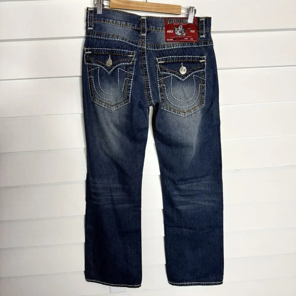 TRUE RELIGION Billy Super T Big Flap Heavy Stitching Bootcut Jeans 34 x 33 NWT